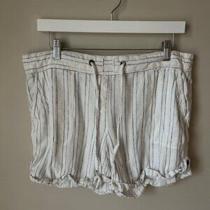 Per Se Linen Blend White Blue Stripe Pull On Front Tie Shorts Women’s Large
